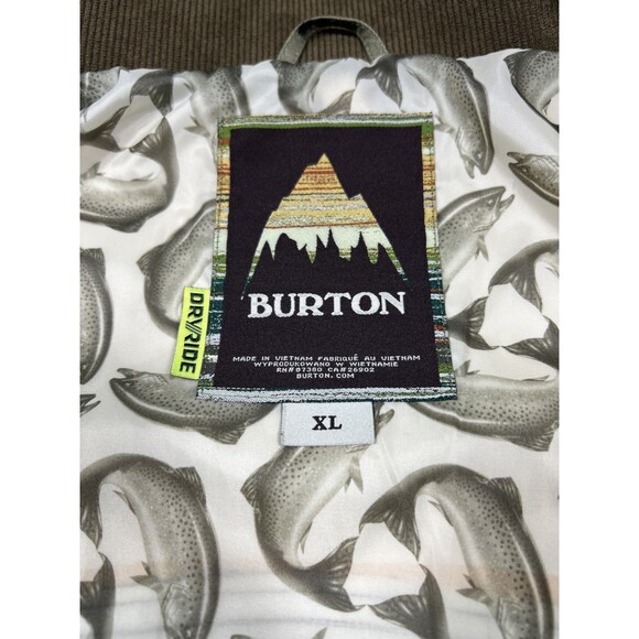 Burton DRYRIDE Hooded Snowboard Coat XL Ski Parka Fish Theme Thermolite Green - Picture 4 of 14